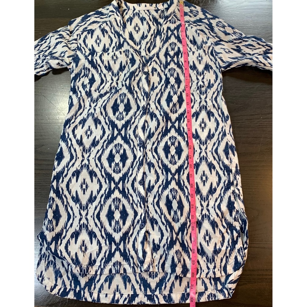 Athleta Ikat Print Tunic Top Women XXS Blue White Cotton Silk Shirt Dress Preppy - Picture 9 of 14